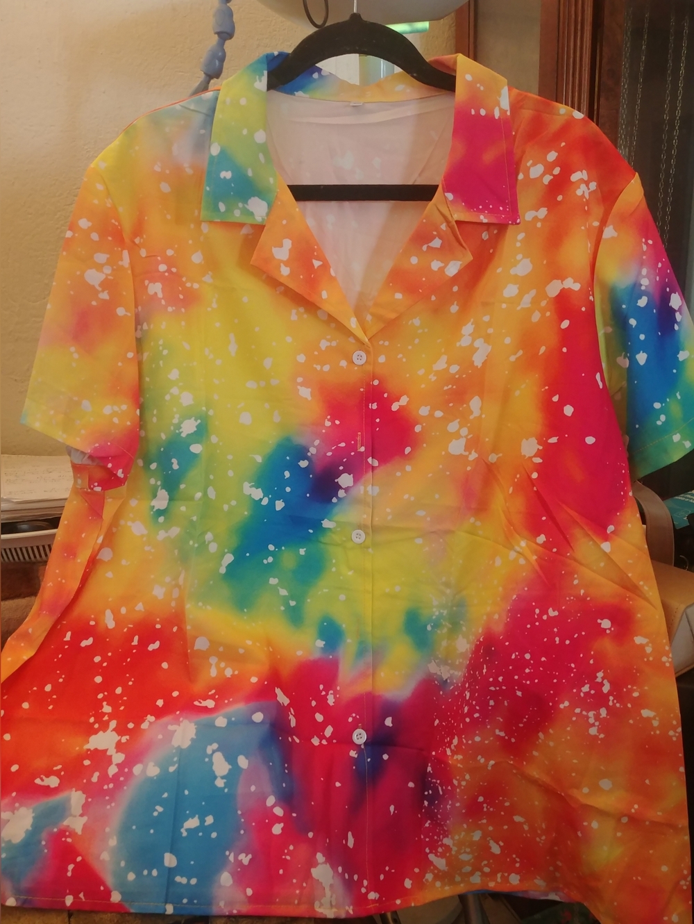 Vibrant Tie-Dye Button Front Shirt - Multicolor XXL